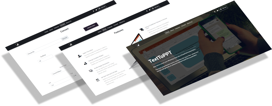 TextToPPT web app screens